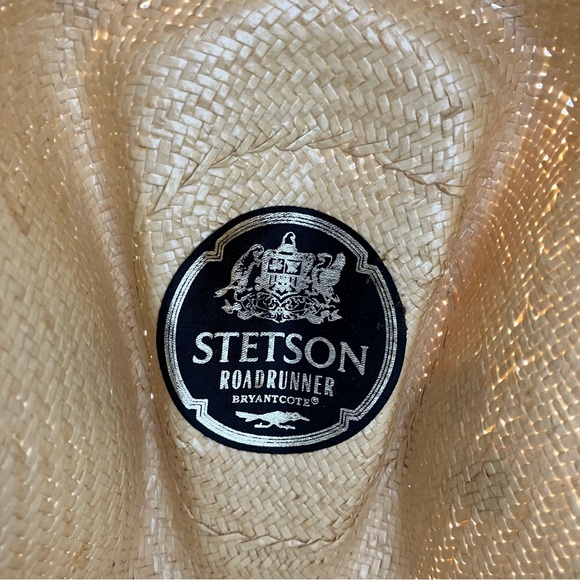 Vintage Stetson Roadrunner Bryantcote Straw Cowboy Hat Size 7 1/8 - Picture 10 of 11